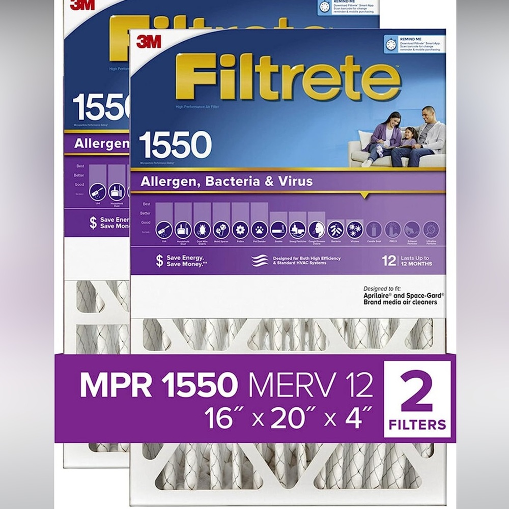 16x20x4 Air Filter MPR 1550 MERV 12 Ultra Allergen 4Inch Air Filters 2 pack